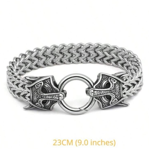 Men Stainless Steel Nordic Head Link Bracelet - Picture 6 of 6